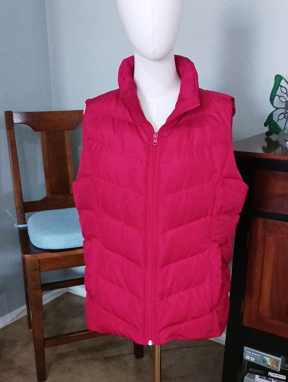 Lands' End Red Quilted Sleeveless Puffer Vest